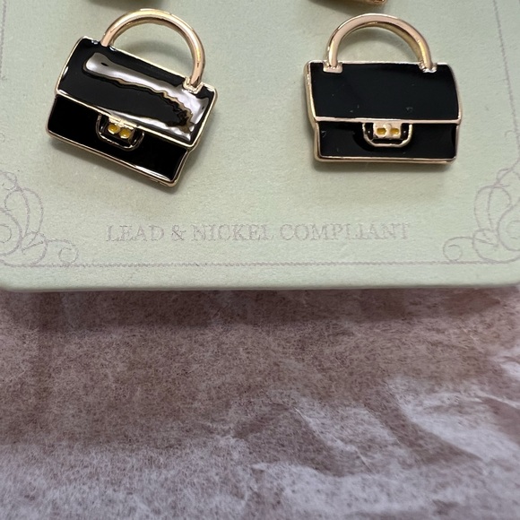 NWT Set/3 post earrings. Icon collection purse, perfume bottle & flowers. - Picture 4 of 4
